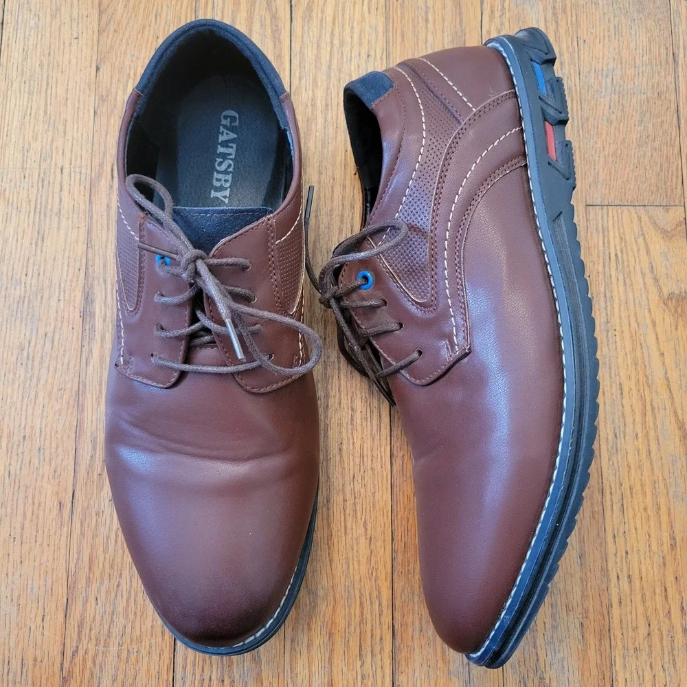 Gatsby 12 Oxford Shoes Brown Contrast Stitch Lace Up Lisse Comfort Church Twee